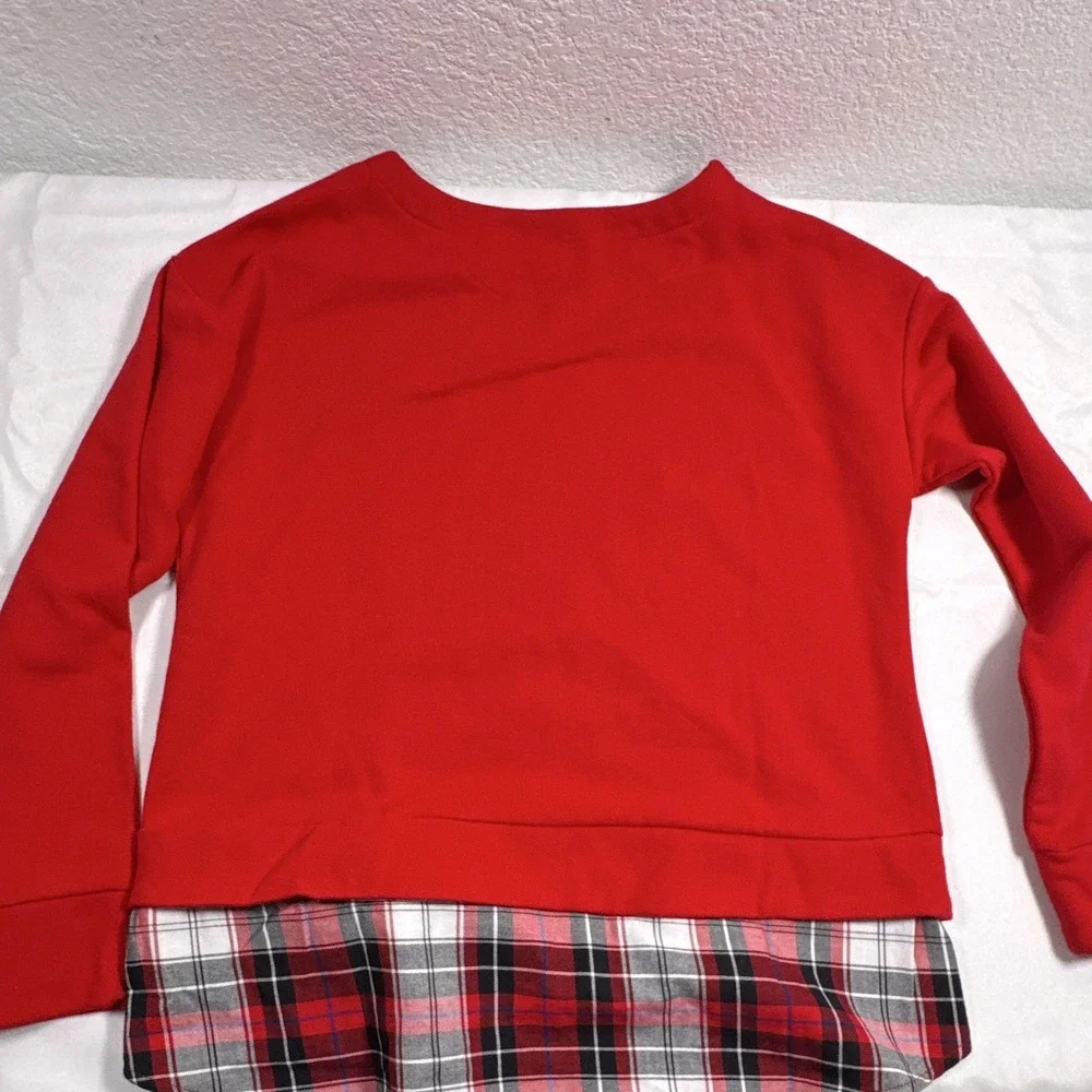 IZOD Women's One Size Red Fleece Plaid Lounge Set Long Sleeve Tie Bow